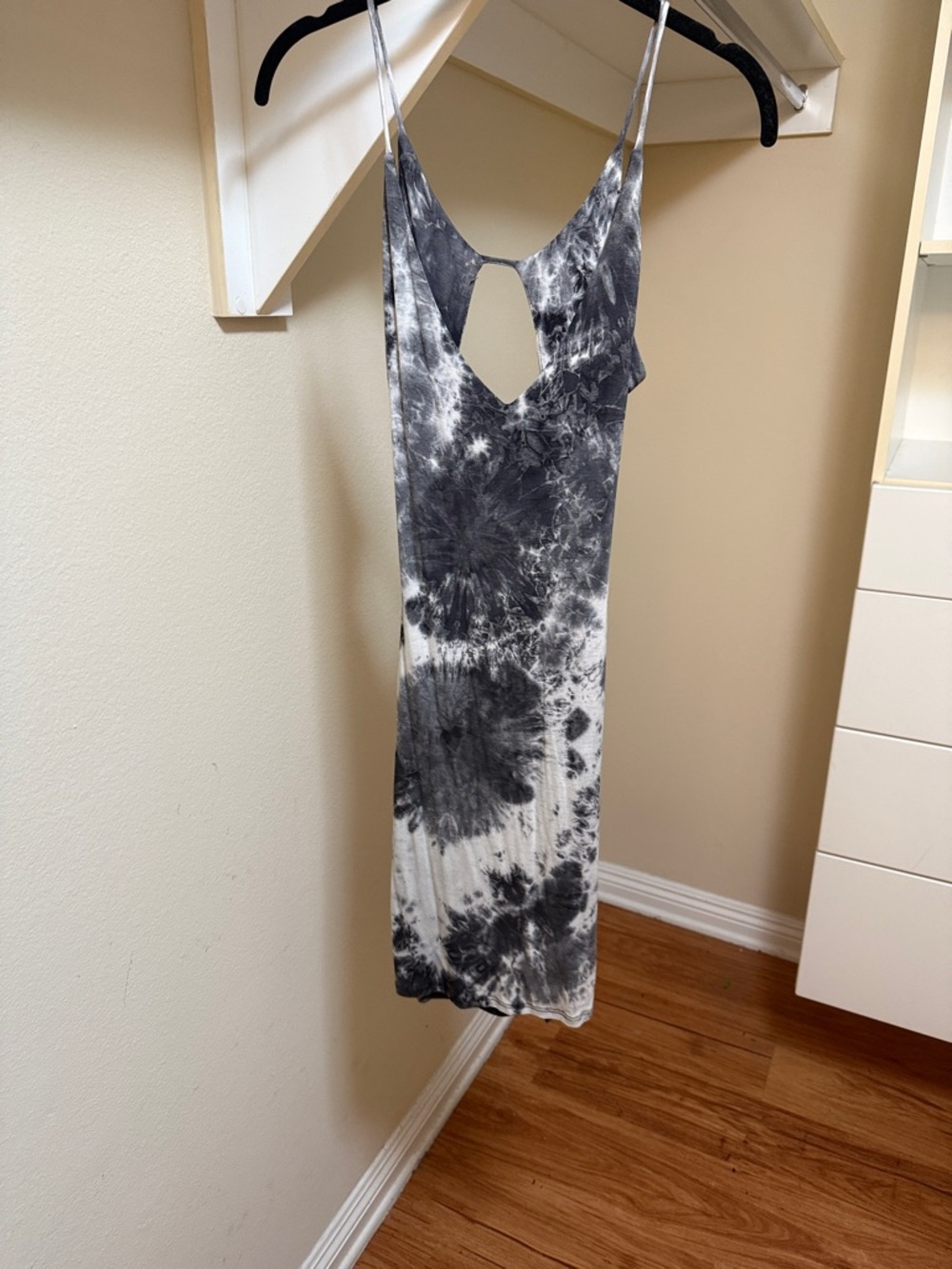Tie-Dye Spaghetti Strap Backless Mini Dress - Black & White
